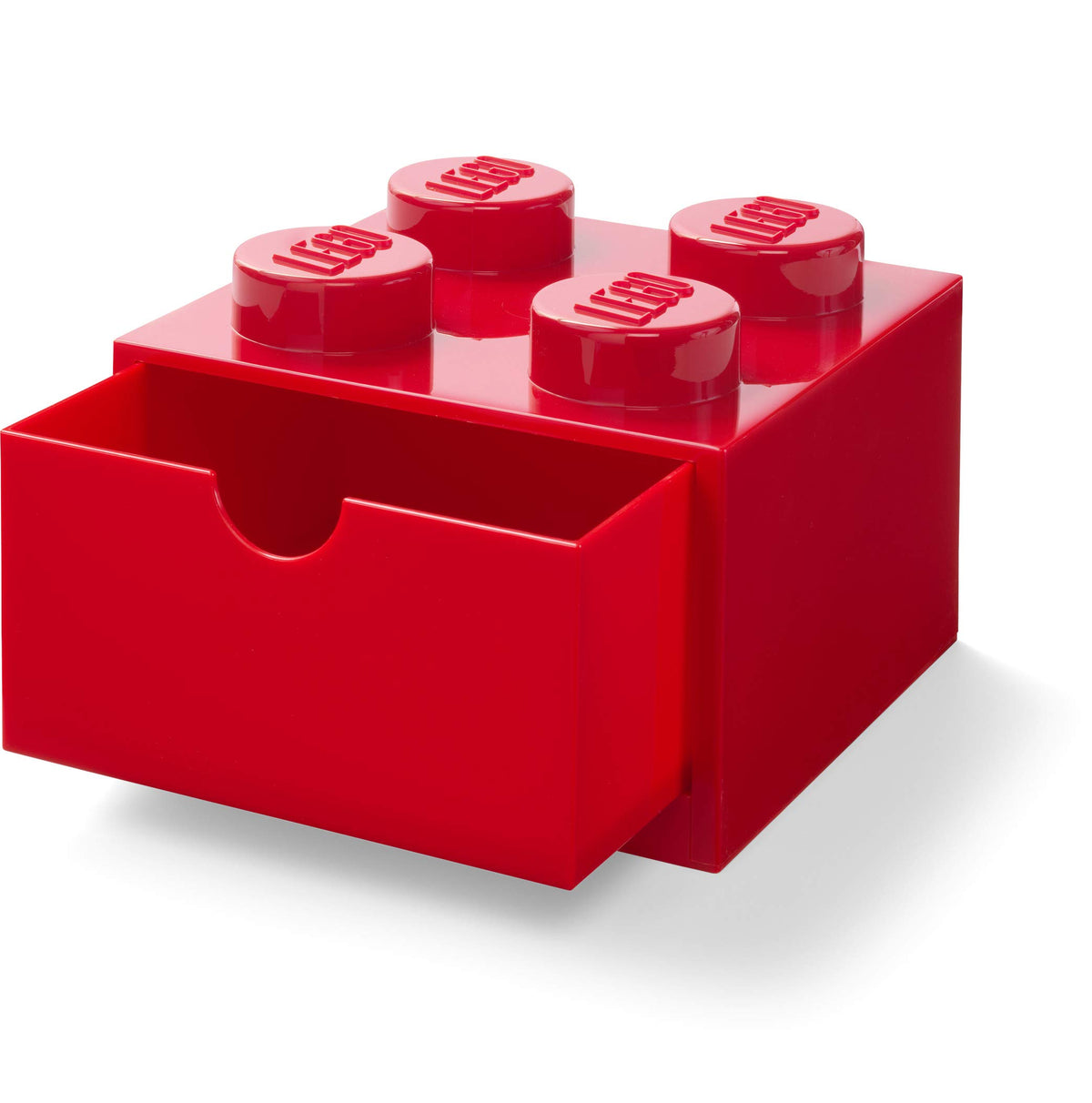 Room Copenhagen Lego Storage Brick 4 Desk Drawer, 4-Stud Stackable Tabletop Storage Box, 6.2 X 6.2 X 4.4 In, Red