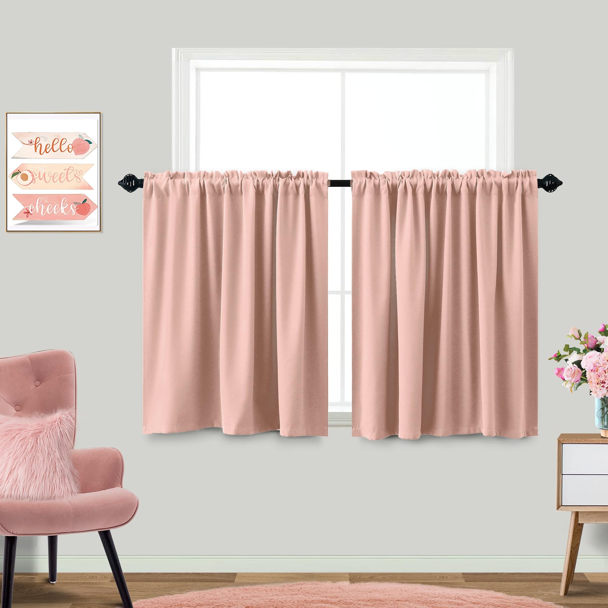 Koufall Blush Pink Blackout Curtains For Bedroom Girls Short Small Window Curtains For Girls Room Bathroom 34 X 24 Inch Length