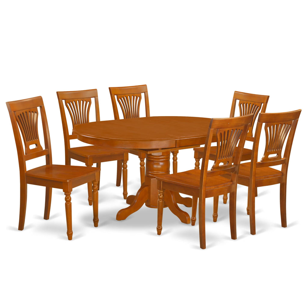 East West Furniture AVPL7-SBR-W 7 Piece Modern Dining Table Set Consist of an Oval Wooden Table with Butterfly Leaf and 6 Dining Chairs, 42x60 Inch, Saddle Brown