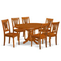 East West Furniture AVPL7-SBR-W 7 Piece Modern Dining Table Set Consist of an Oval Wooden Table with Butterfly Leaf and 6 Dining Chairs, 42x60 Inch, Saddle Brown
