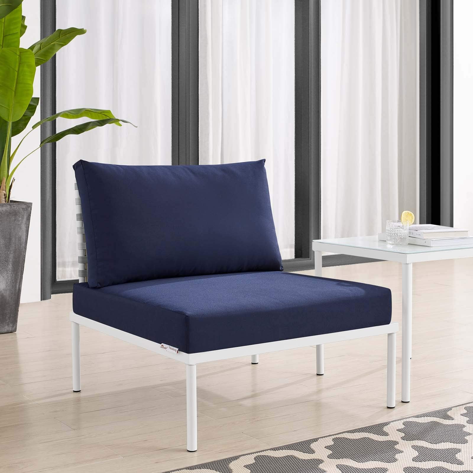 Modway EEI-4957-TAU-NAV Harmony Outdoor Patio Aluminum Armless Chair, Taupe Navy