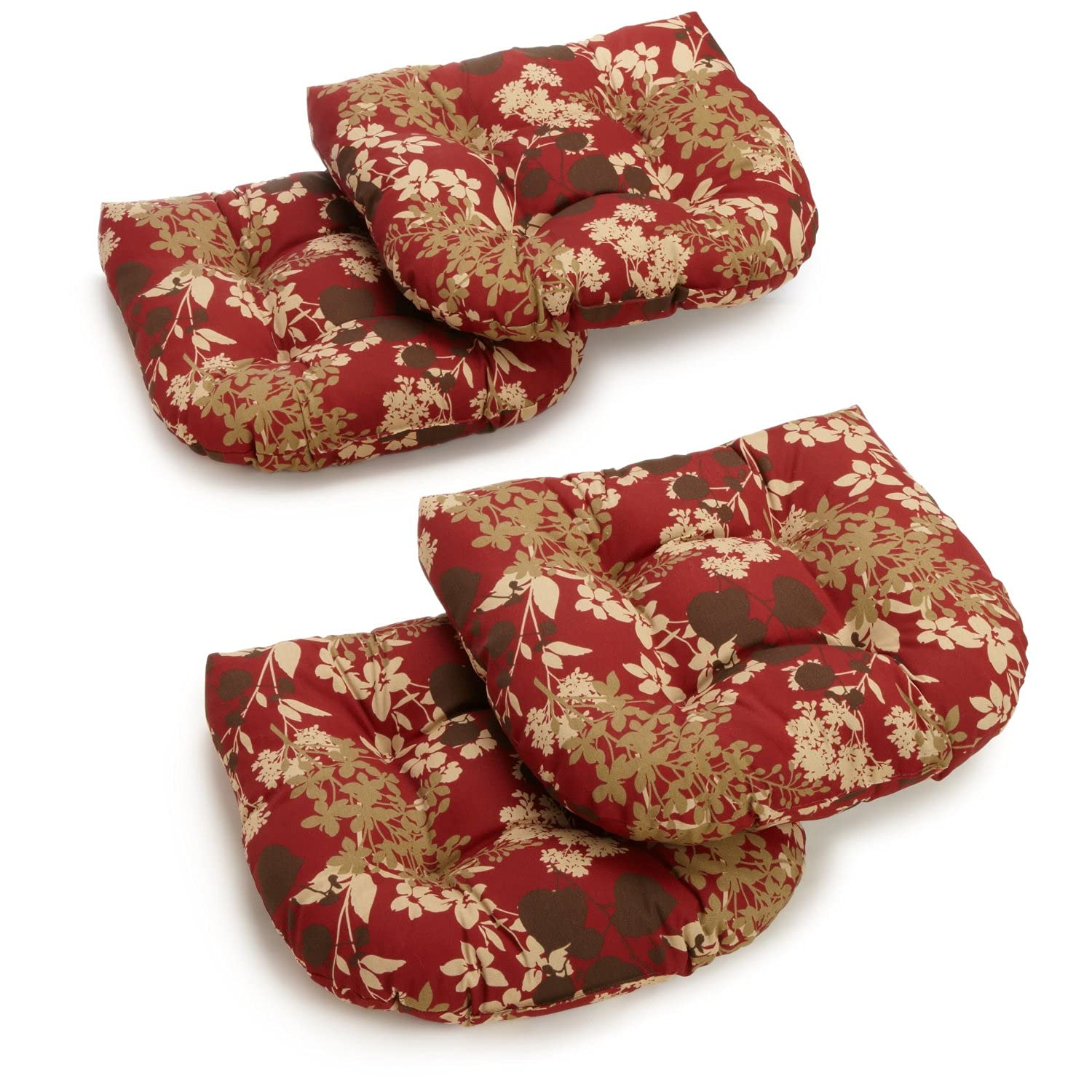 Blazing Needles Outdoor Spun Poly 19-Inch by 19-Inch by 5-Inch All Weather UV Resistant U-Shaped Cushions, Montfleuri Sangria, S