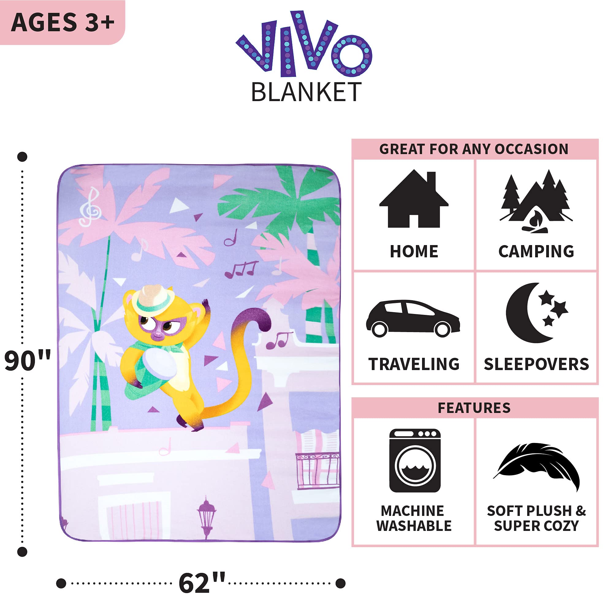 Franco Kids Bedding Super Soft Micro Raschel Blanket, 62 In X 90 In, Sony Vivo