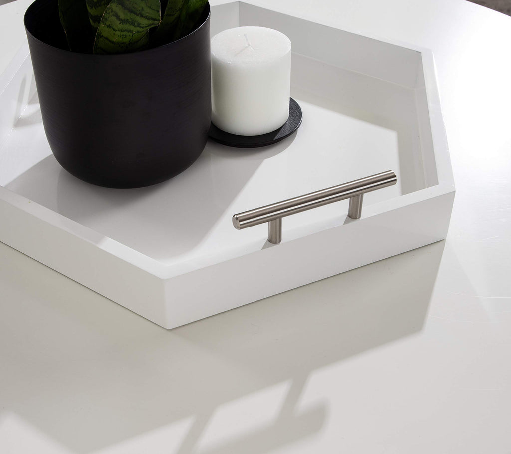 Kate And Laurel Lipton Modern Hexagon Tray, 18 X 18, White And Silver, Decorative Tray For Storage And Display