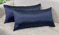 Aiking Home 12X24 Inches Faux Silk Rectangular Throw Pillow Cover, Zipper Closure, Navy (Set Of 2)