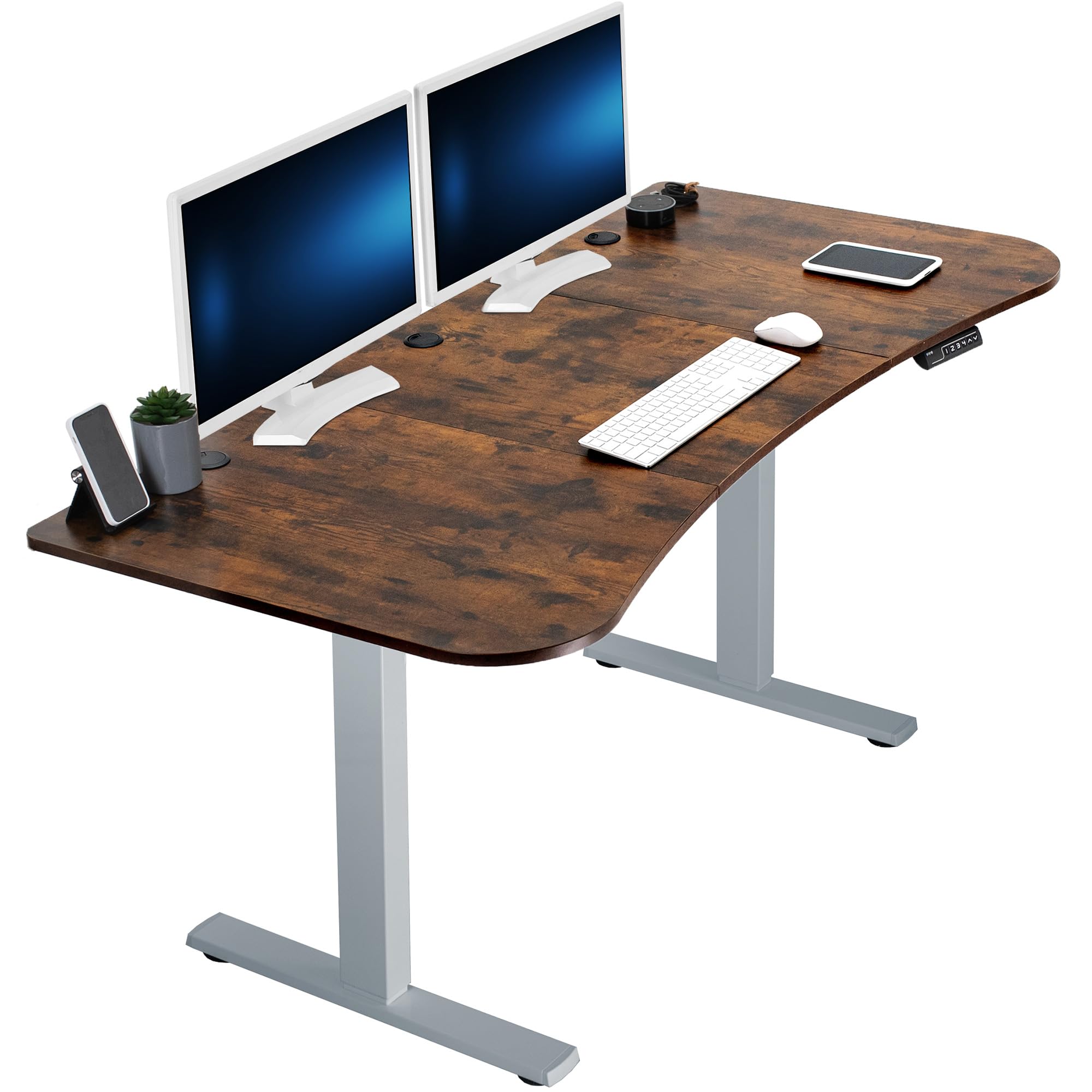 VIVO Electric 63 x 32 in Rustic Standing Desk, Memory Height Adjustment, 1B Series, Holds 220 lbs, Vintage Brown Top Gray Frame,