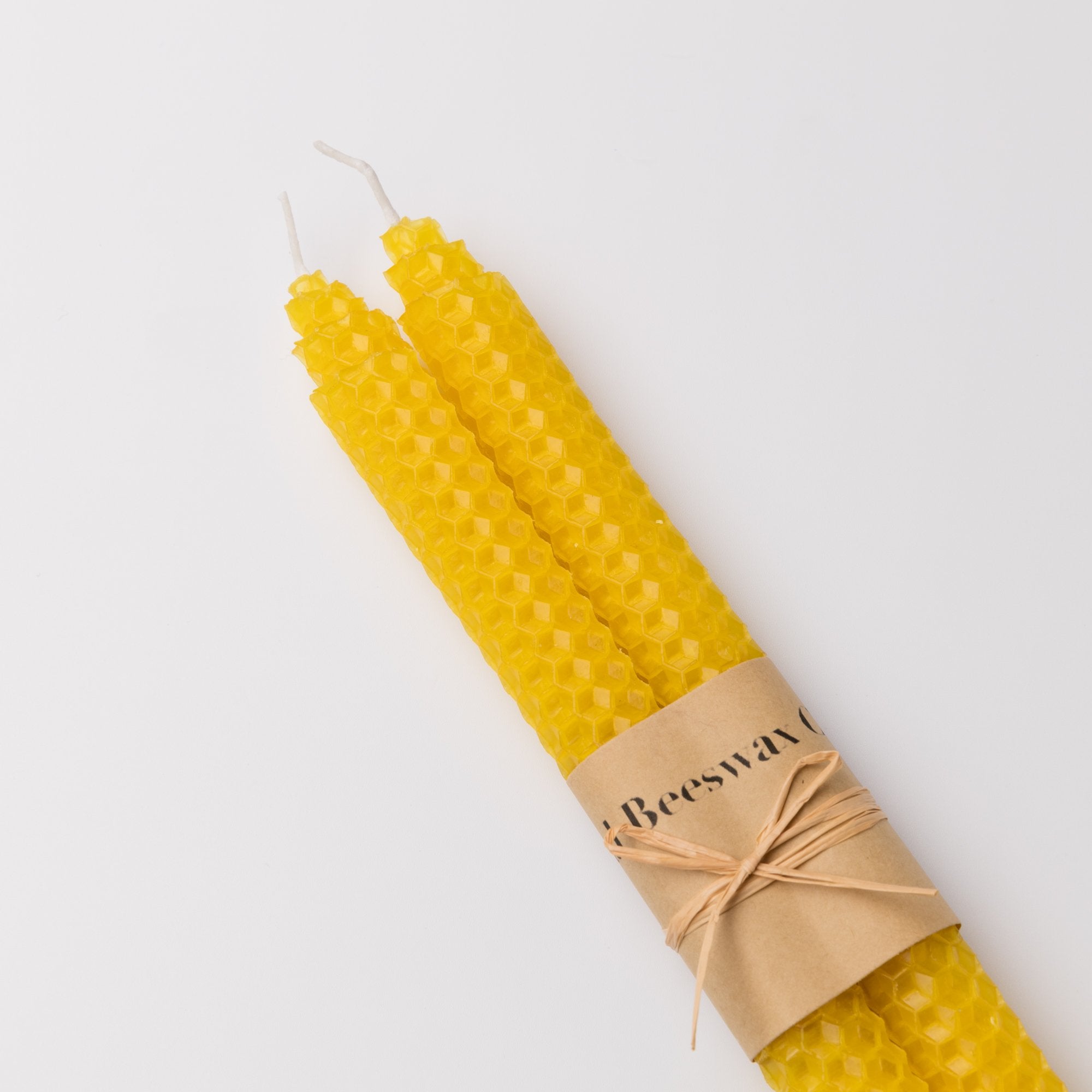 100% Beeswax Handmade Taper Candles (Honey Yellow) - 8 Inch Smokeless Dripless Pair - Natural Subtle Honey Smell - Elegant Honey