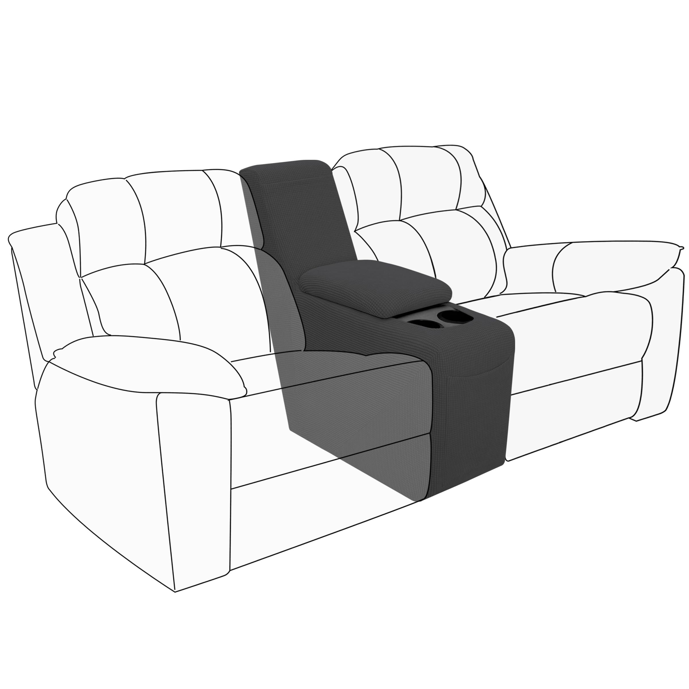 Easy-Going 2-Piece Recliner Console Cover For Reclining Loveseat Covers Stretch Jacquard Middle Console Cover For Recliner Couch And Sofa Dark Gray