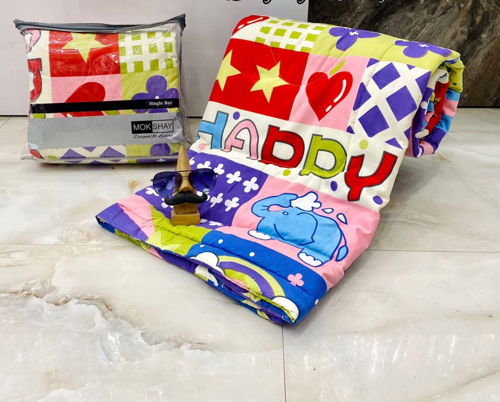 Yetli Glace Cotton Singel Bed Comforter Print And Kids Ac Room/Blanket, Size 60 X 90 Pack Of 1 Pcs, (Vt2040 Multi Happay