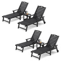 Lue Bona Chaise Lounge Chairs Set With Table, 6-Piece, Hdps Material, 3-Year Warranty, Patio Lounge Chair With Adjustable Backrest, Resin Pool Lounge Chairs With Wheels For Outside, Poolside, Black