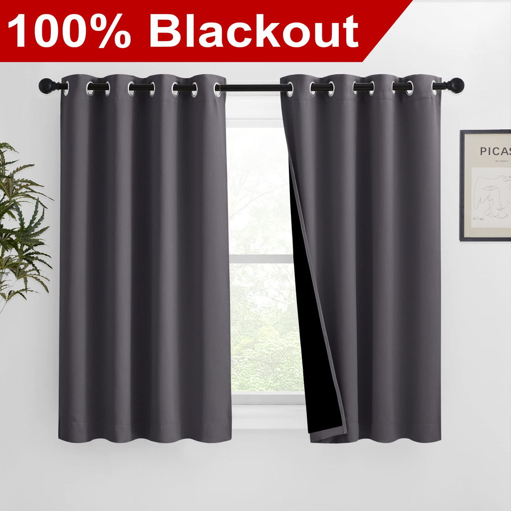 Nicetown 100% Blackout Blinds, Set Of 2, 46' X 45', Laundry Room Decor Window Treatment Curtains For Large Patio Sliding Door, Thermal Insulated Grey Curtains For Bedroom