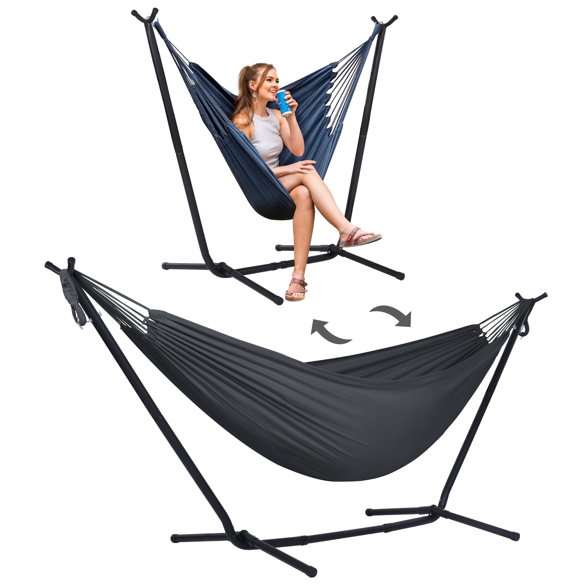 Suncreat 2-In-1 Hammocks Convertible Portable Double Hammock With Stand Included, Outdoor Hammock And Stand, Patent Pending, Dar