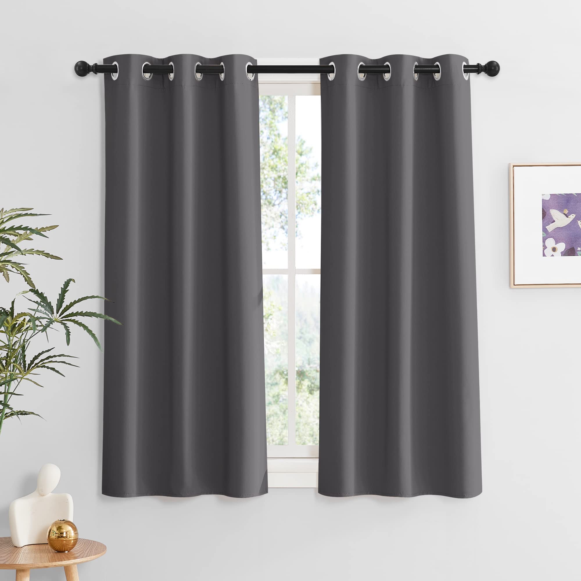 Ryb Home Grey Blackout Curtains For Living Room, Room Darkening Privcay Window Treatment For Bedroom Closet Basement, W37 X L54