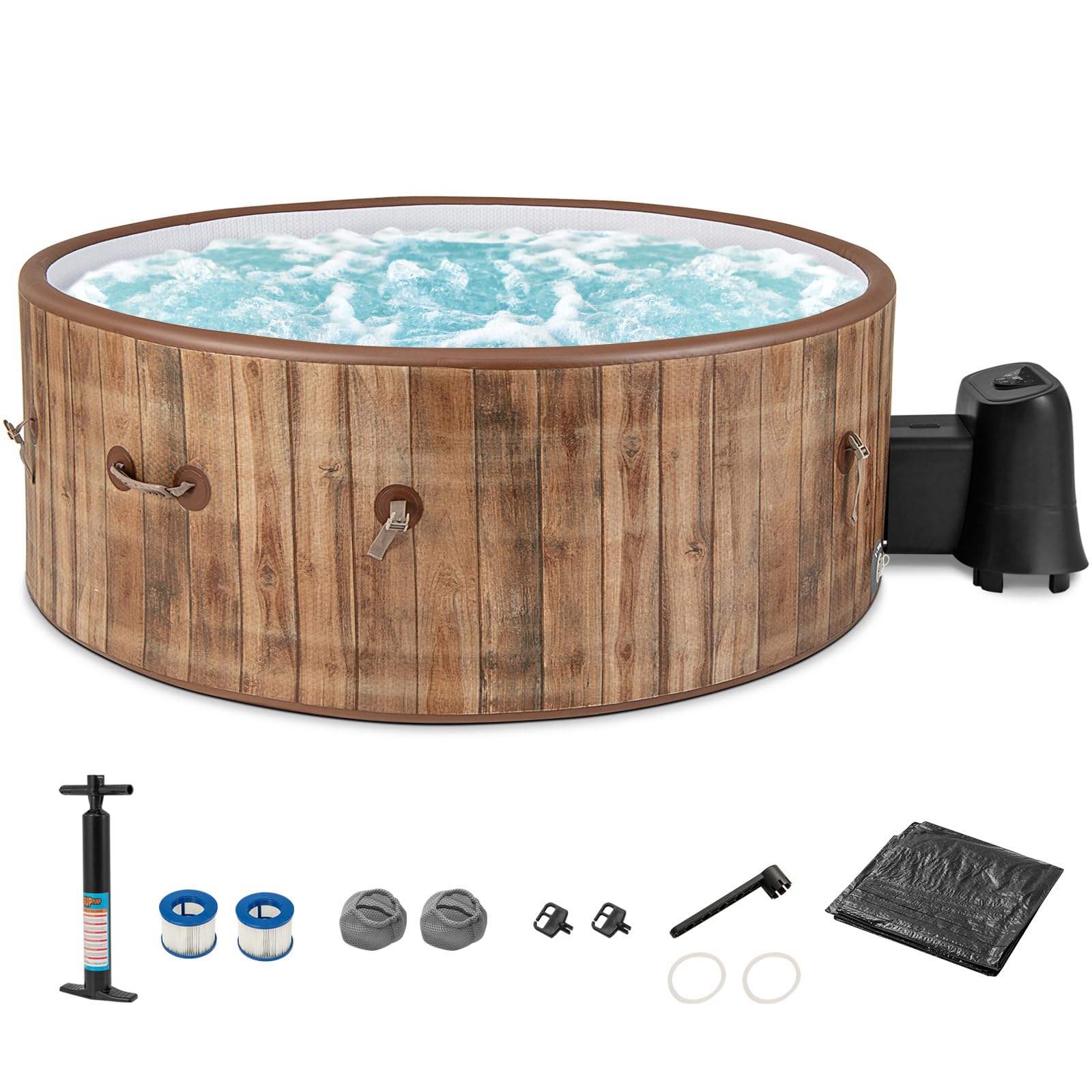 Gymax Hot Tub, 4 To 6 Person Inflatable Portable Hot Tub With 120 Soothing Bubble Air Jets, Insulated Lockable Cover, Floor Mat