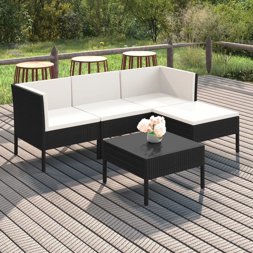 vidaXL Patio Lounge Set 5 Piece, Patio Furniture Set for Outside, Sectional Sofa with Cushions, Sofa, Farmhouse Modern, Poly Rattan Black