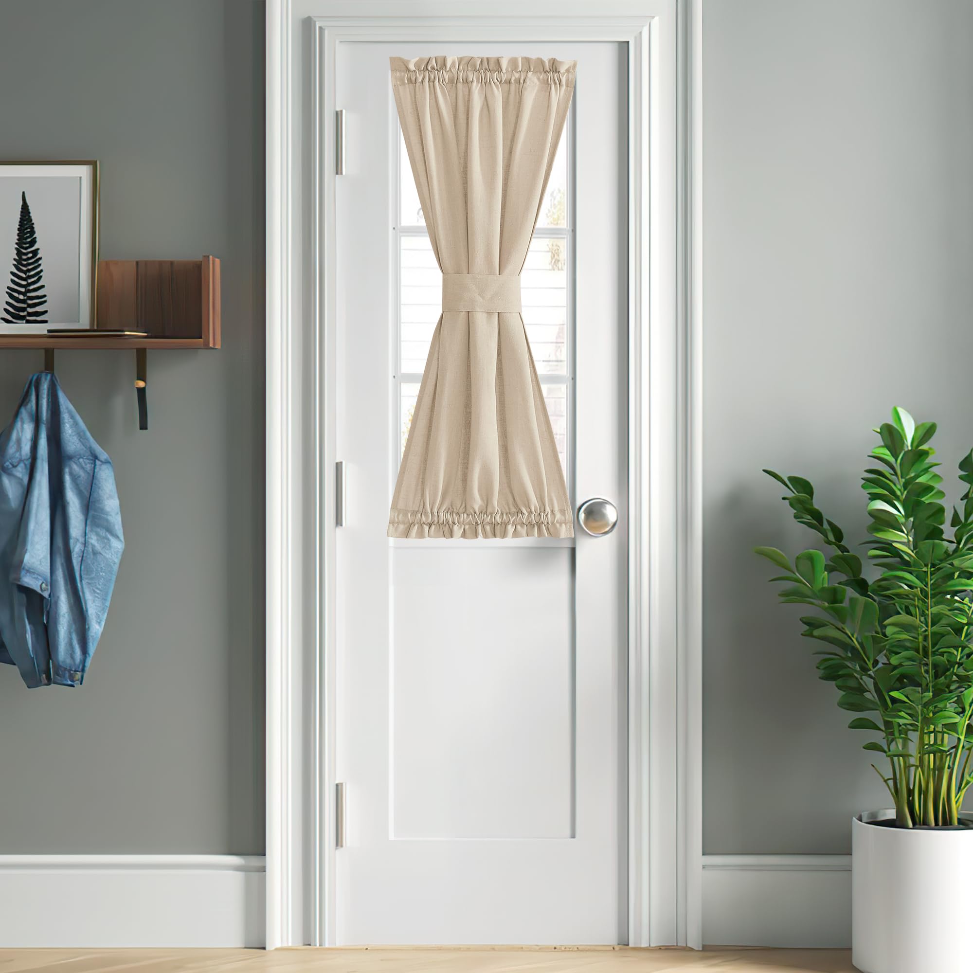 NICETOWN Linen French Door Curtain, White Semi-Sheer Door Curtain 72 Inches Long Drape Rod Pocket 1 Panel, Light-Filtering Priva