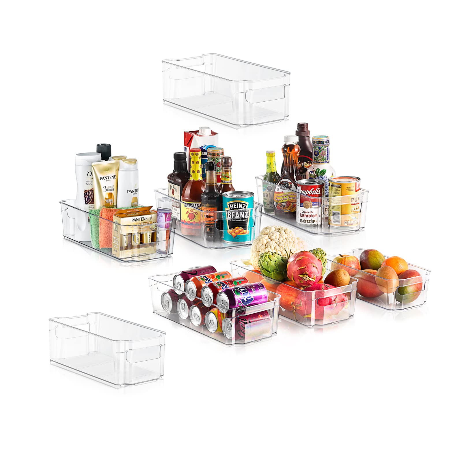 NutriChef 8-Piece Refrigerator Organizer Bins - Plastic Storage Bins with Handles - For Fridge, Freezer, Kitchen, Cabinet, Count