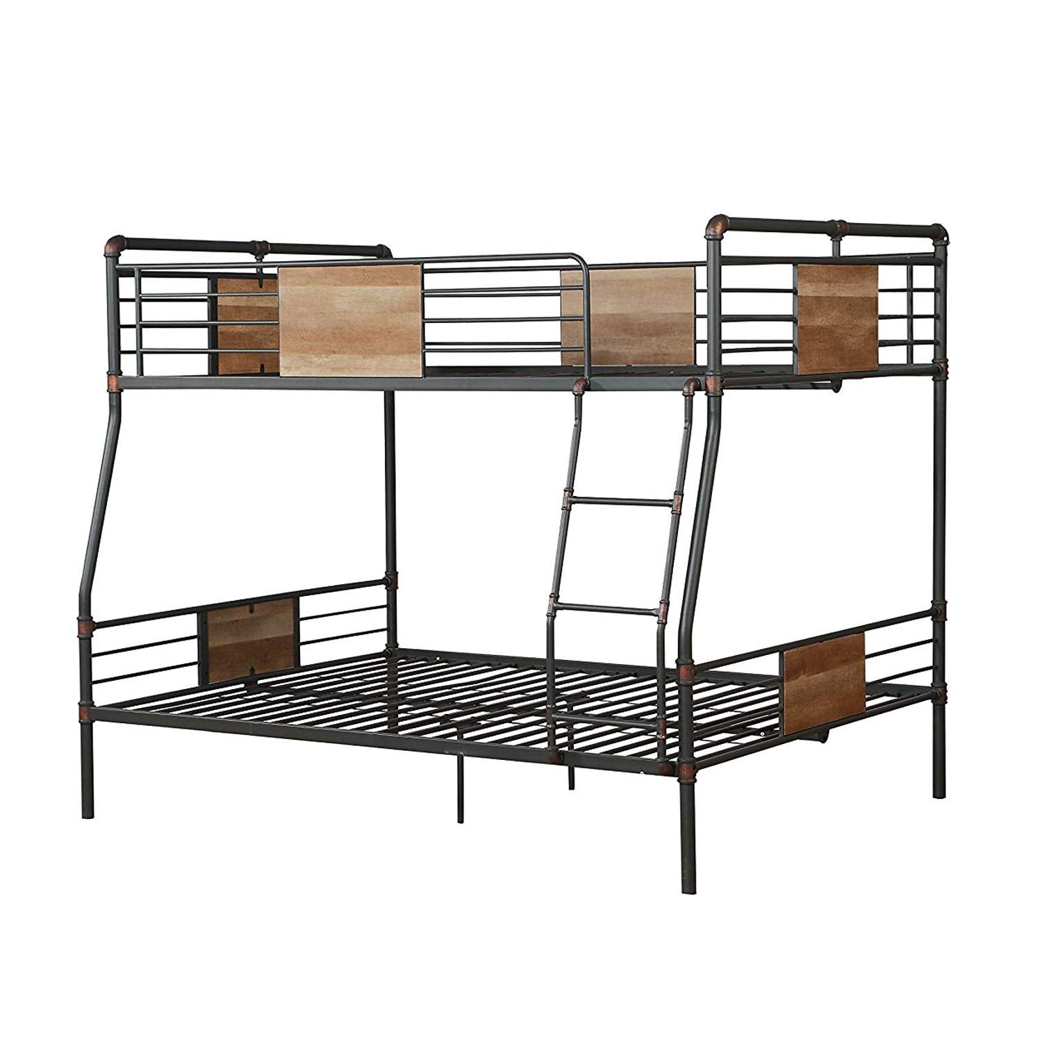 Benjara Full Over Queen Size Metal Bunk Bed With Ladder, Black And Brown
