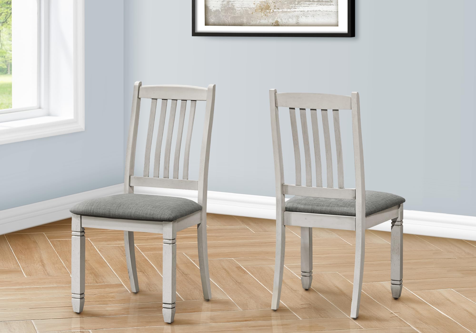 Monarch Specialties I 1256 Dining Chair, 38' Height, Set of 2, Side, Antique Grey, Grey Fabric, Transitional