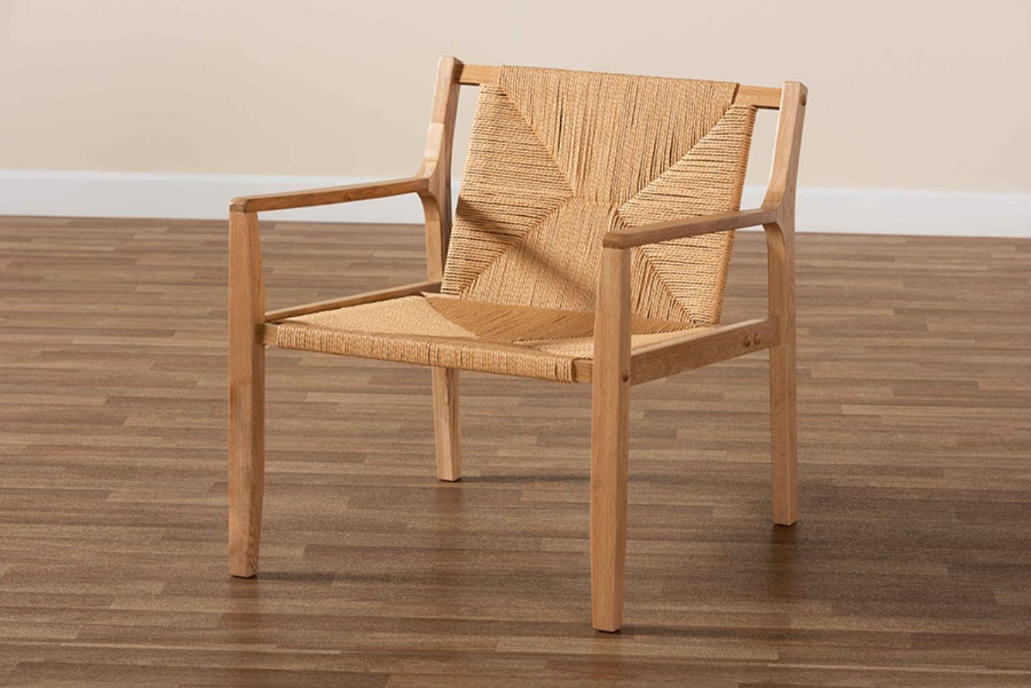 Baxton Studio Delaney Mid-Century Modern Oak Brown Finished Wood and Hemp Accent Chair