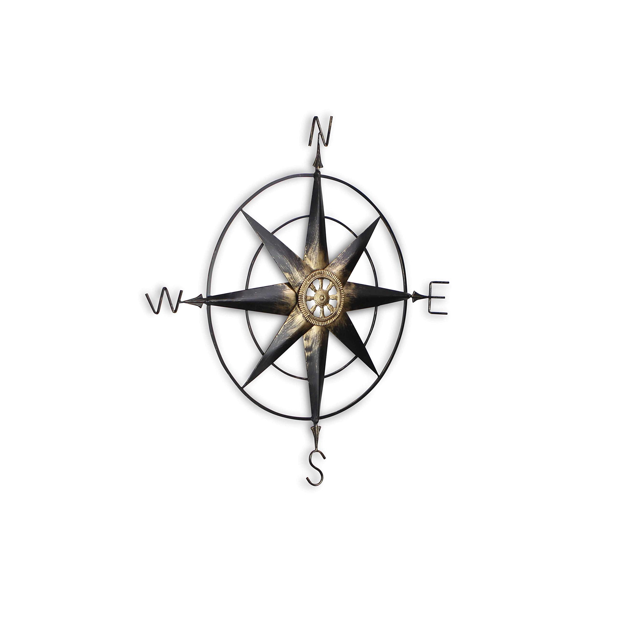 HomeRoots Black Metal Wall Decor Compass With Gold Center Accents