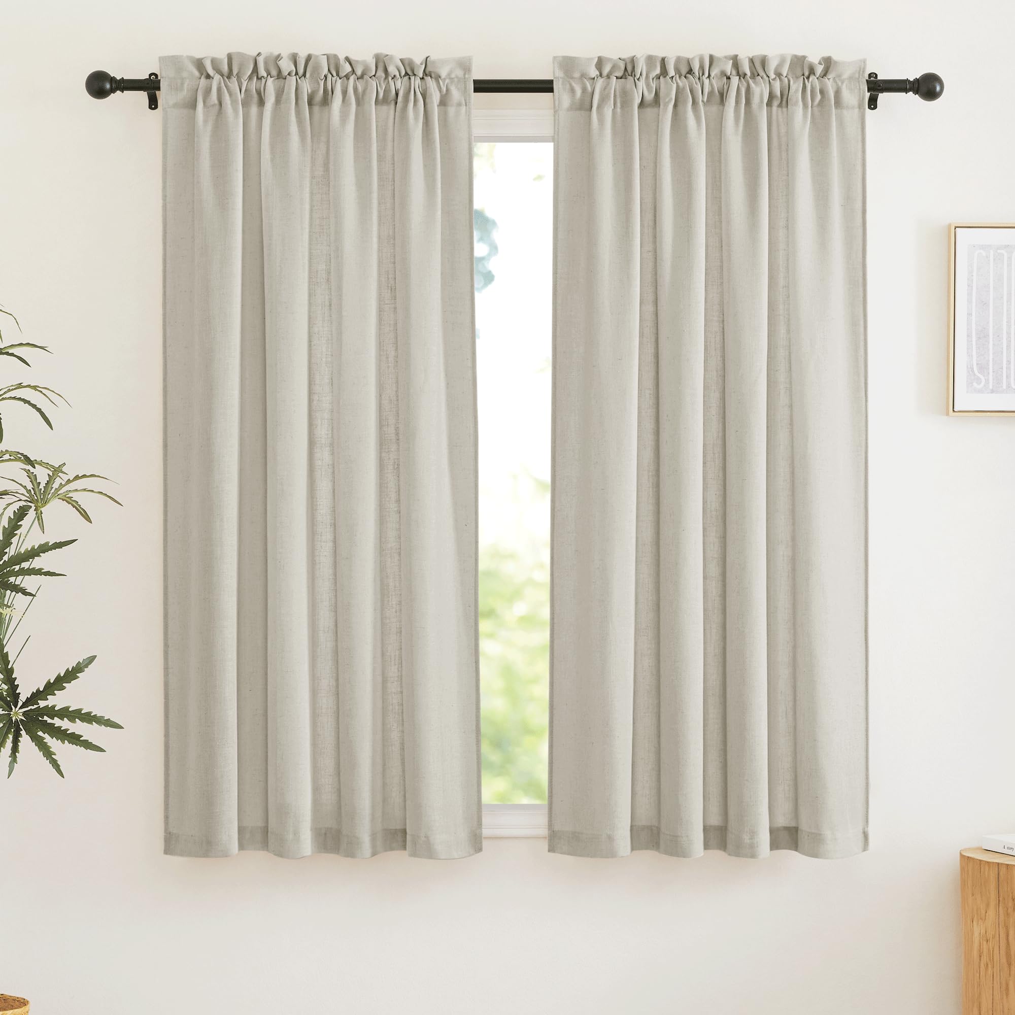 Ryb Home Linen Sheer Curtains - Natural Fibers Linen Blended Semitransparent Curtains & Drapes Uv Protection Thermal Insualted F
