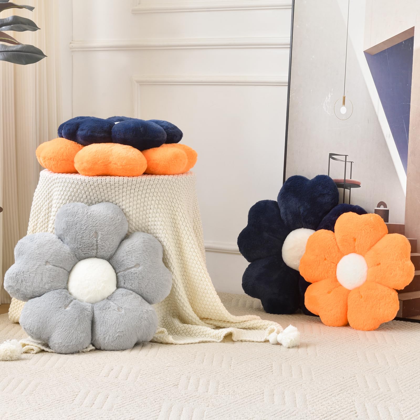 Ddliury Flower Pillow, Flower Shaped Pillow Decorative Throw Pillows For Bed Couch, Cute Daisy Pillow Dorm Decor Floor Seating Cushion (Grey, 19.6 Inches)