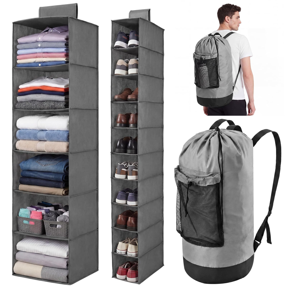 Yoojahow 3 Pcs Dorm Storage Set for Guys Boys College Essentials Organizers