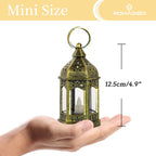 Romadedi Mini Lanterns Decorative For Wedding Centerpiece - 20 Pcs Hanging Small Gold Lantern Bulk With Flickering Led Candles F