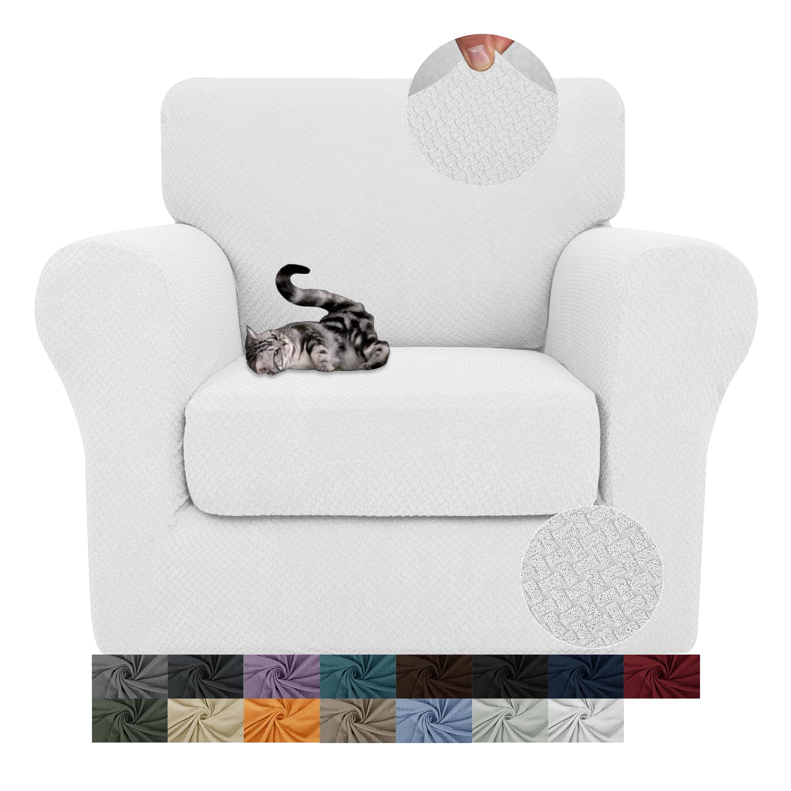 Jiviner 2 Pieces Armchair Covers For Living Room Stretch Chair Slipcovers With 1 Seat Cushion Covers Thick Fitted Couch Cover For Pet Dogs Furniture Protector (Chair, Off White)