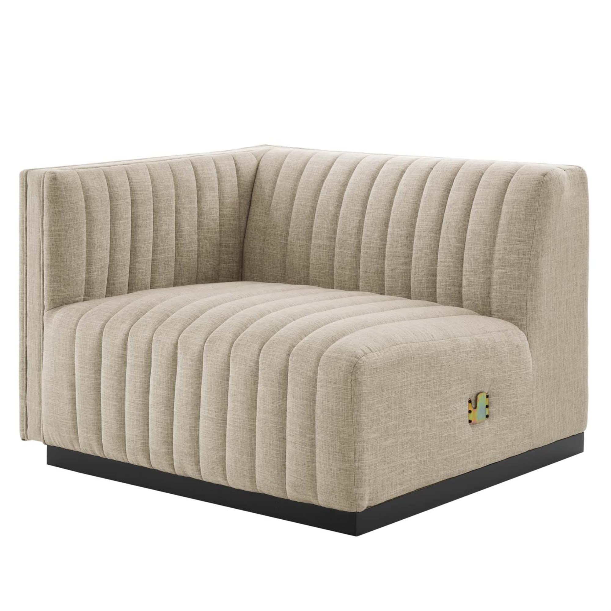 Modway Conjure Modern Channel Tufted Fabric Left-Arm Chair in Beige