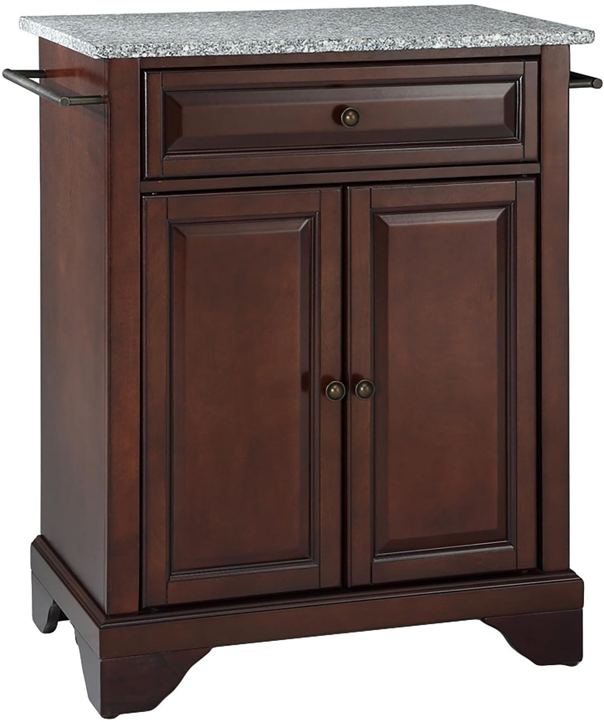 Crosley Furniture Lafayette Granite Top Small Portable Rolling Kitchen Island Storage Cart, Microwave Stand, Mahogany