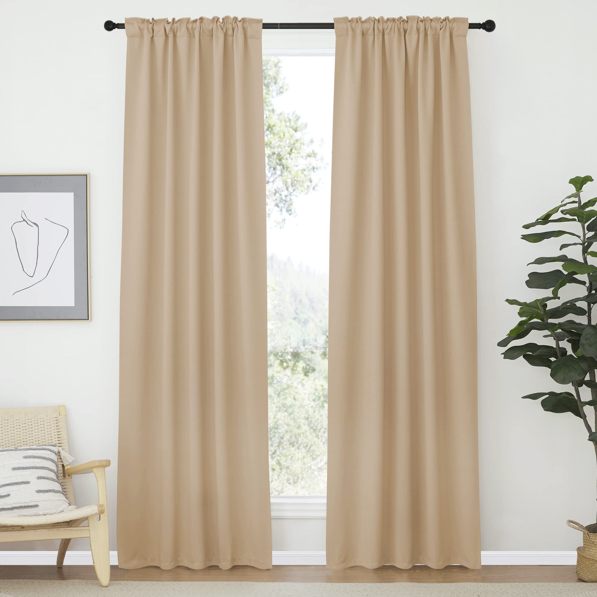 Nicetown Window Treatment Room Darkening Curtains - (Biscotti Beige Color) 42 Width X 84 Length, 1 Pair, Solid Thermal Insulated Blackout Rod Pocket & Back Tab Curtains And Drapes For Bedroom