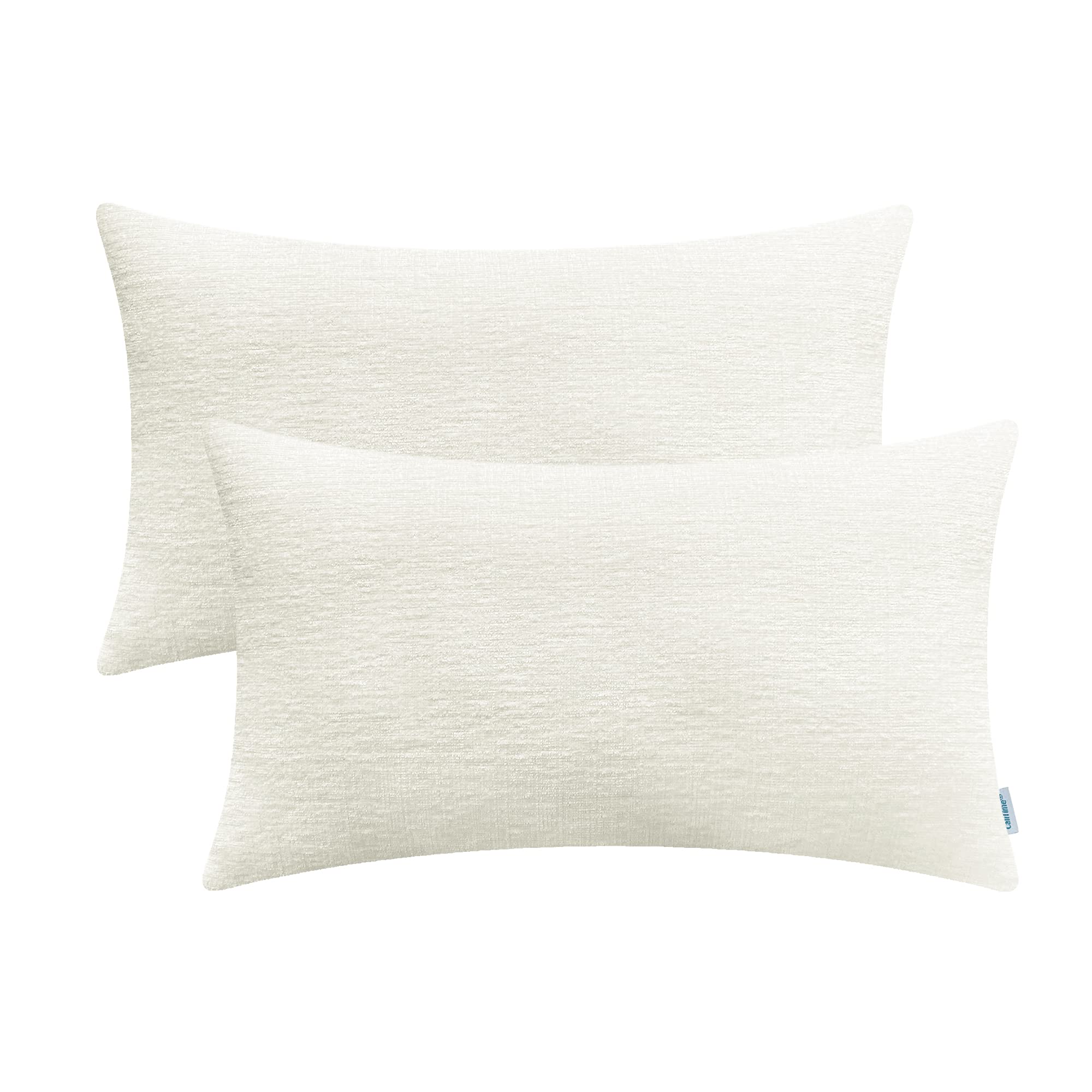Calitime Pack Of 2 Cozy Pillow Covers Cases For Couch Sofa Home Decoration Solid Dyed Soft Chenille 12 X 20 Inches Cream