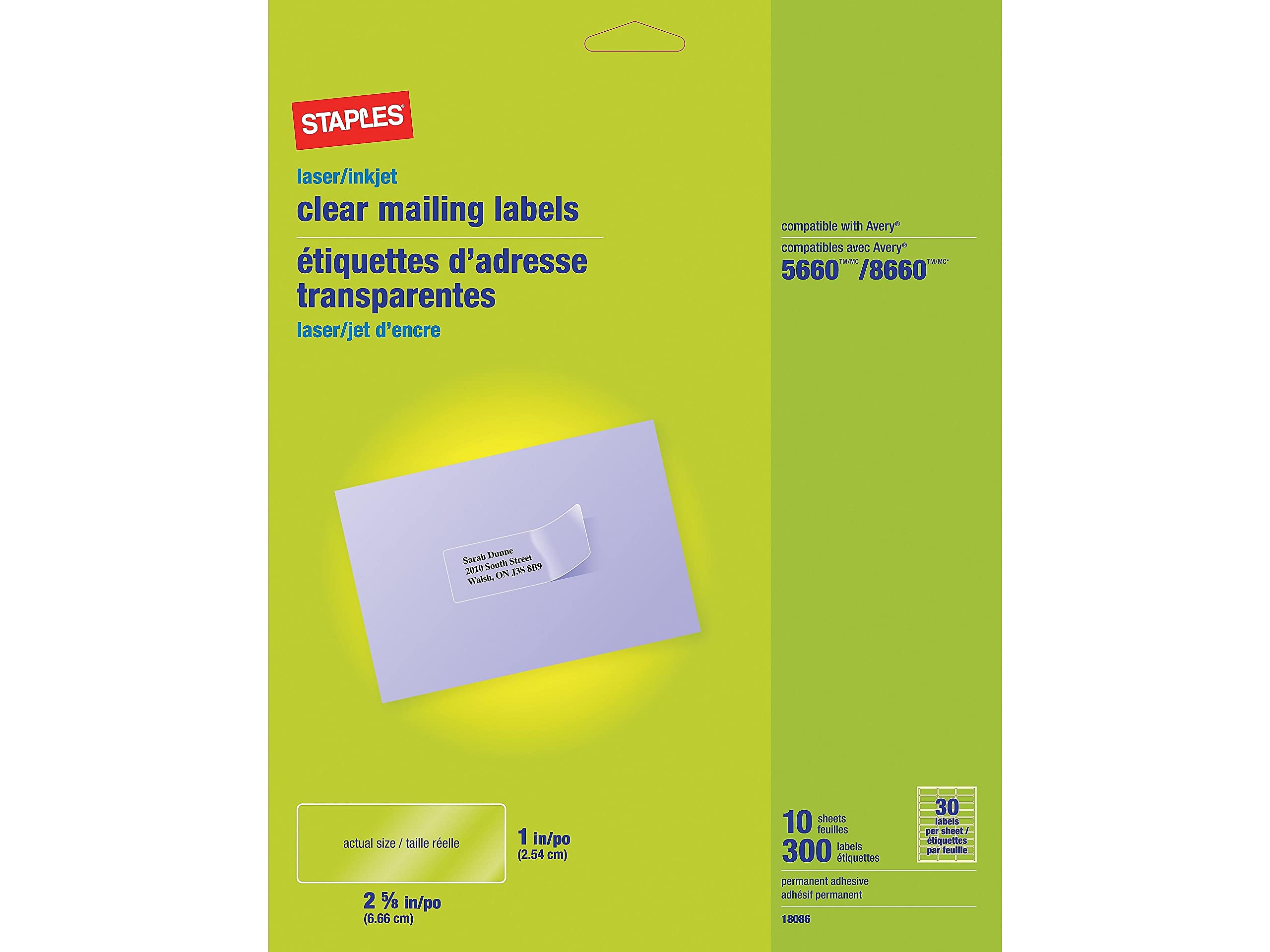 Staples Laser/Inkjet Address Labels, 1 X 2