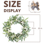 Artificial Eucalyptus Wreath For Front Door|20'' Green Leaf Wreath For Window Home Porch Farmhouse Patio And Garden Indoor Outdo