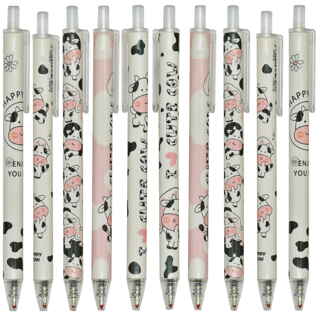 Maydahui 12Pcs Cute Milk Cow Gel Pen Cartoon Animal Pens Retractable Priting Pen Black Ink For Office Stationery School Office S
