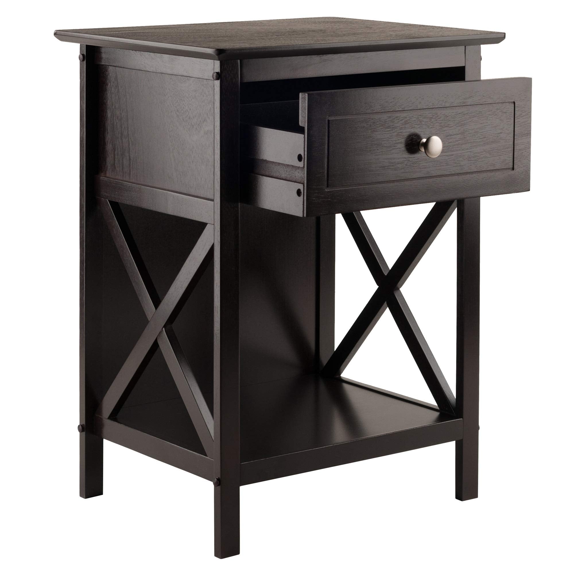 Ergode Claire Curved Nightstand - White | Versatile Bedroom Accent Table | Pull-Out Drawer & Bottom Shelf | (23419-VV)
