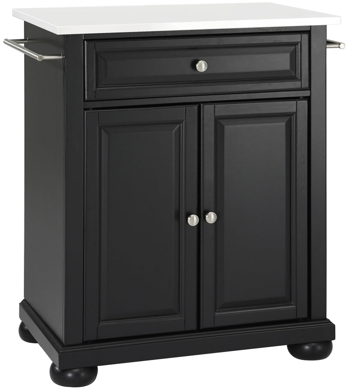 Crosley Furniture Alexandria Stone Top Small Portable Rolling Kitchen Island Storage Cart, Microwave Stand, Black