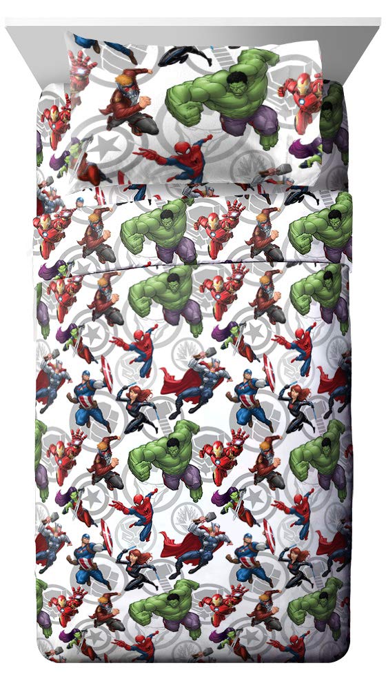 Jay Franco Marvel Avengers Marvel Team Full Sheet Set - Super Soft And Cozy Kids Bedding - Fade Resistant Polyester Microfiber S