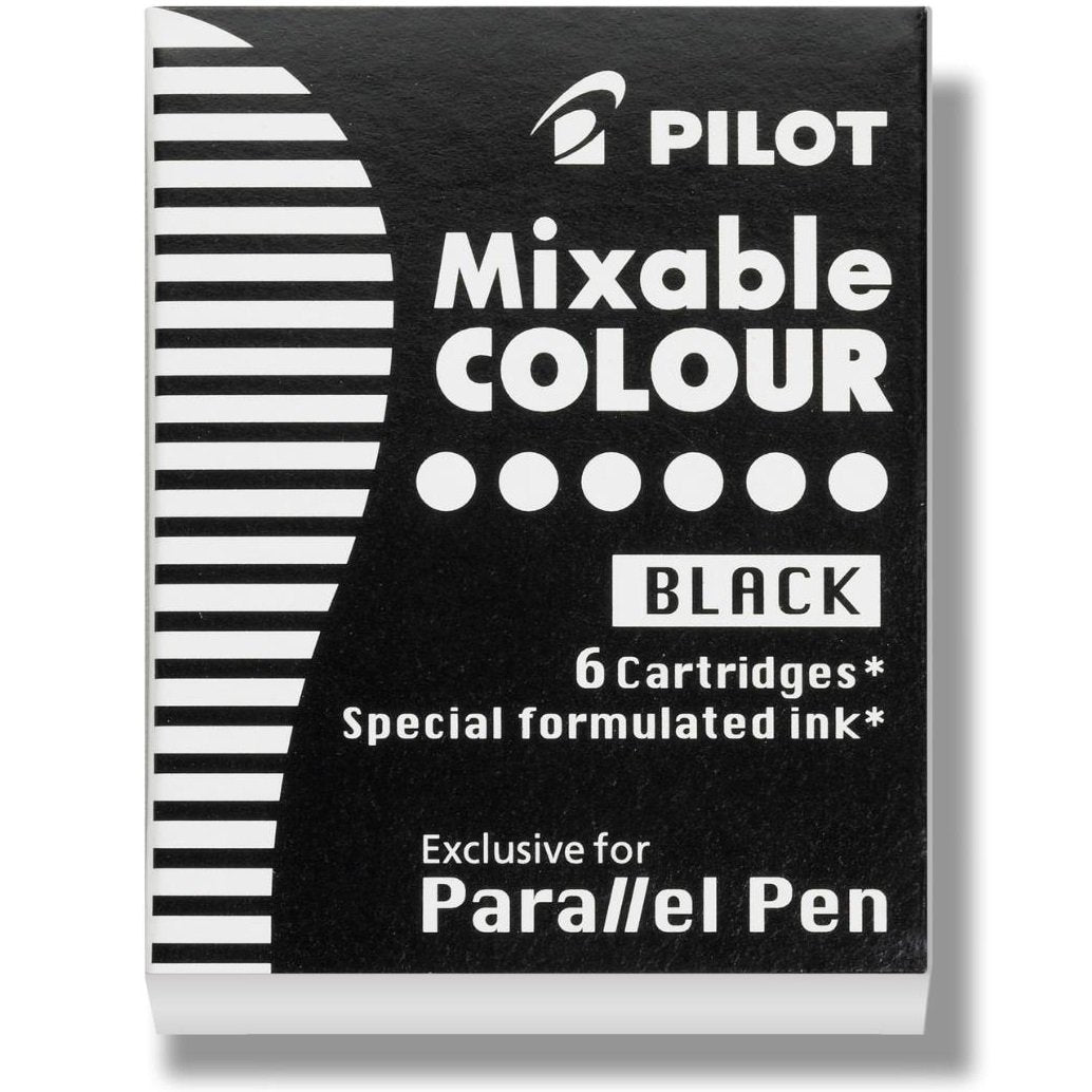 Pilot Parallel Mixable Color Ink Refills For Calligraphy Pens, Black Ink, 6-Pack (77305)