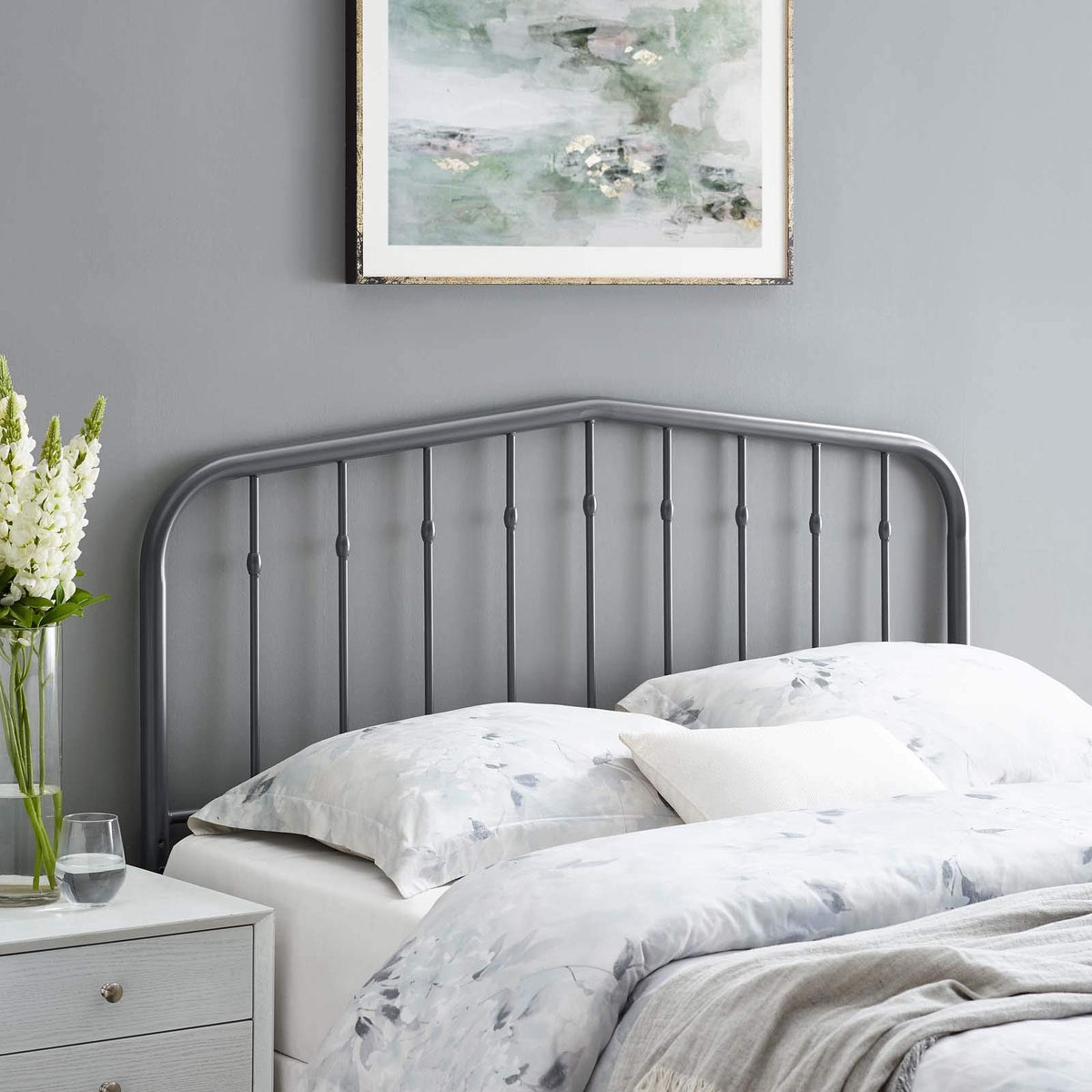 Modway Lennon Modern Farmhouse Metal Full Headboard In Gray