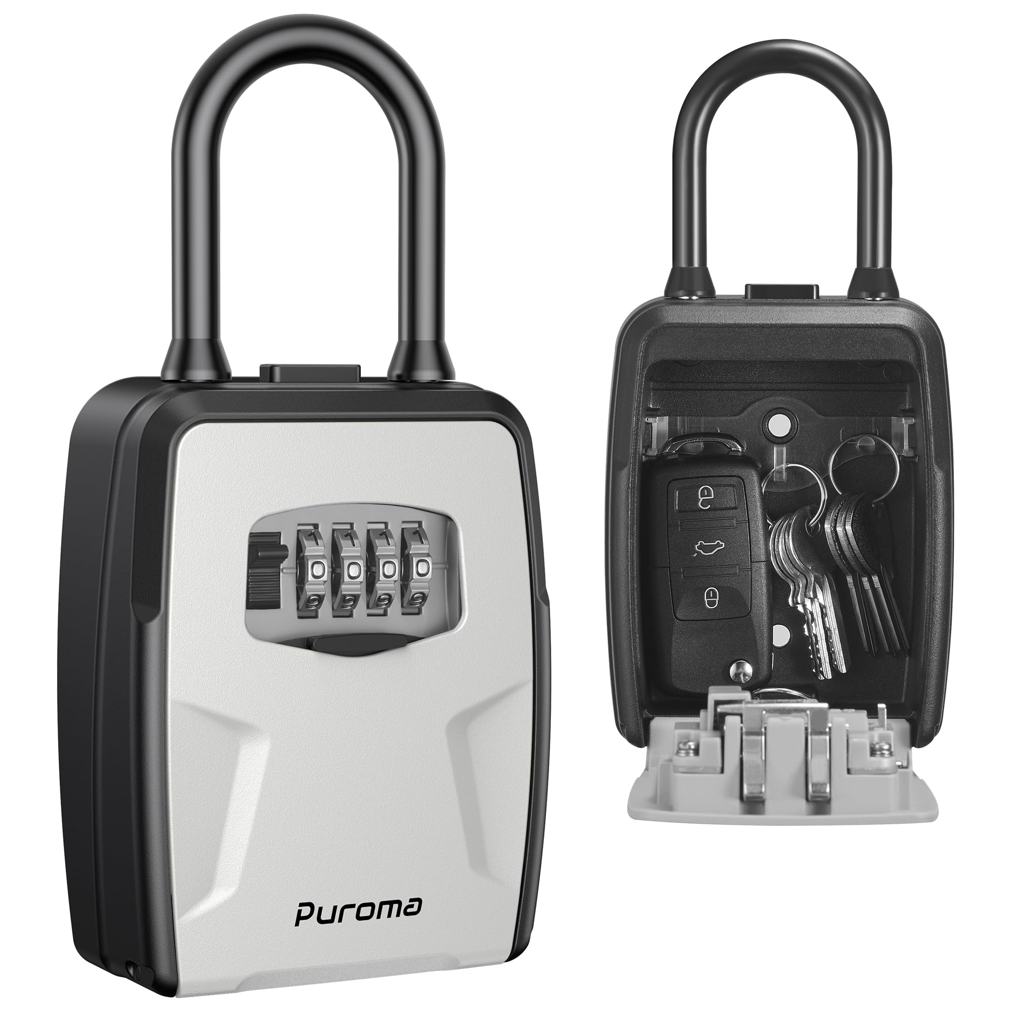 Puroma Large Key Lockbox With Hook, Resettable Combination Code Lock Box, Waterproof Security Wall Mount Lock Box With Shackle F