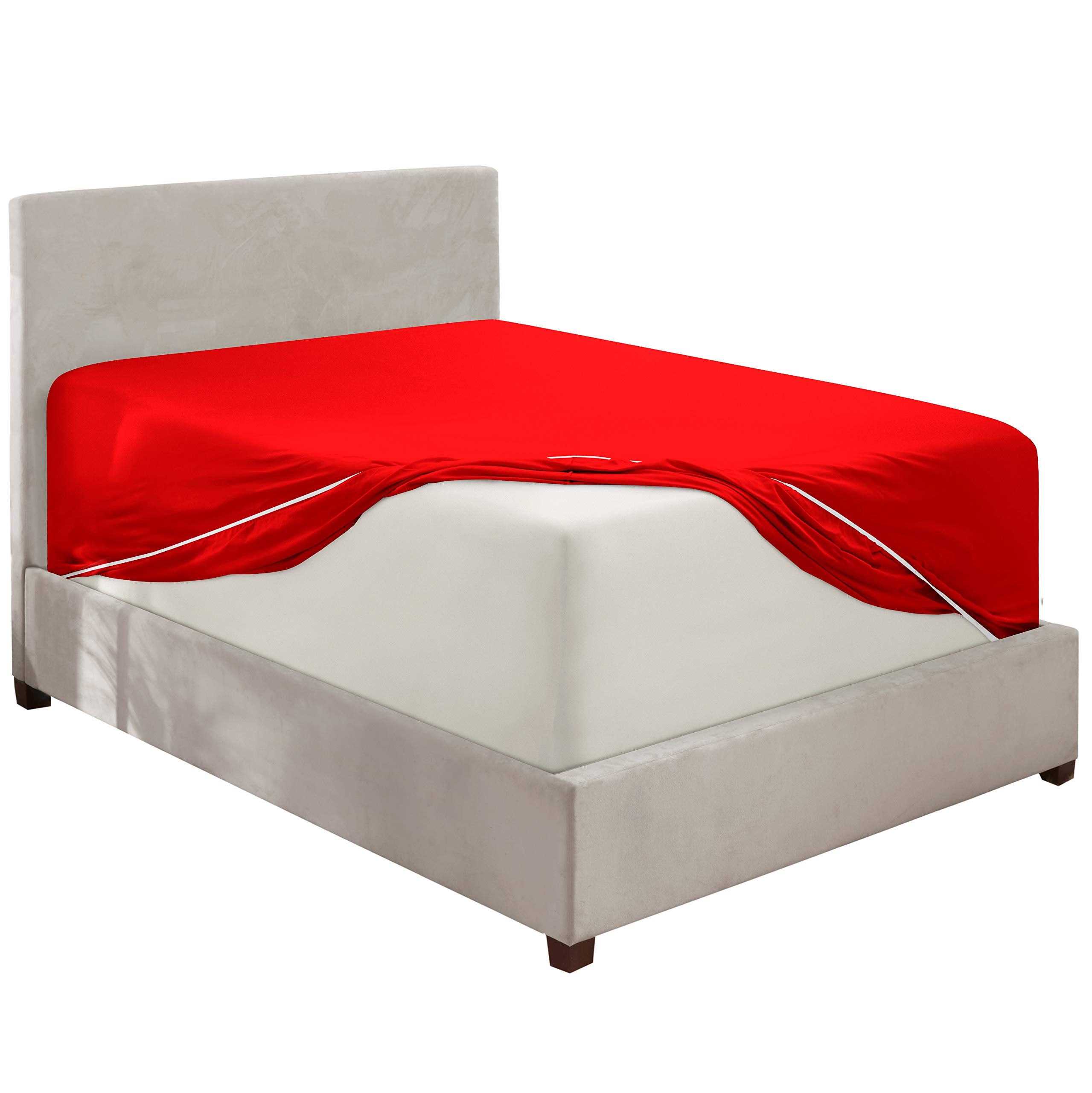 Nestl Red California King Fitted Sheet, Extra Deep Pocket Cal King Fitted Sheet Only, 1800 Microfiber Fitted Bed Sheet, Ultra Soft Fitted Sheet California King Fits Up To 24 Inch Mattress