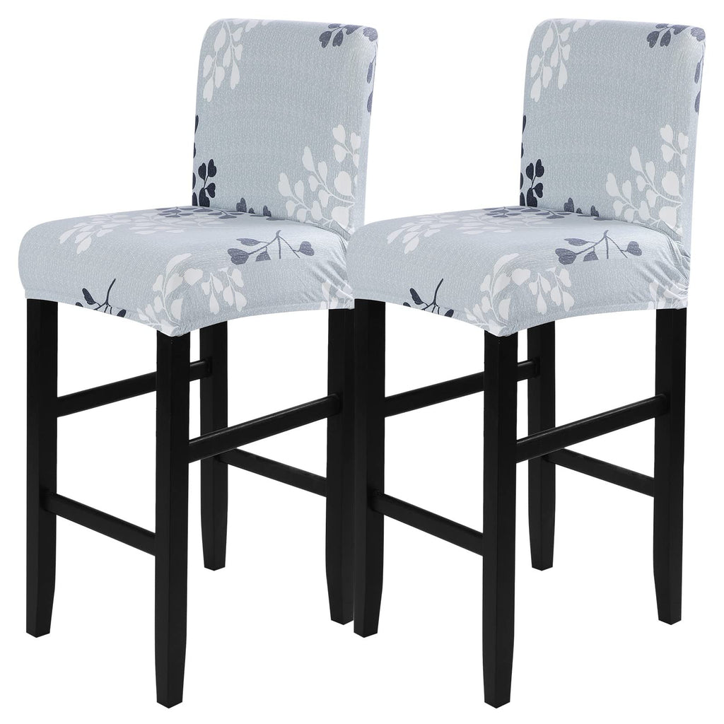 Searchi Printed Bar Stool Covers Set Of 2, Stretch Removable Washable Bar Stool Chair Covers, Counter Height Chairs Covers For Kitchen Dining Room Cafe Furniture (Grey Leaf)