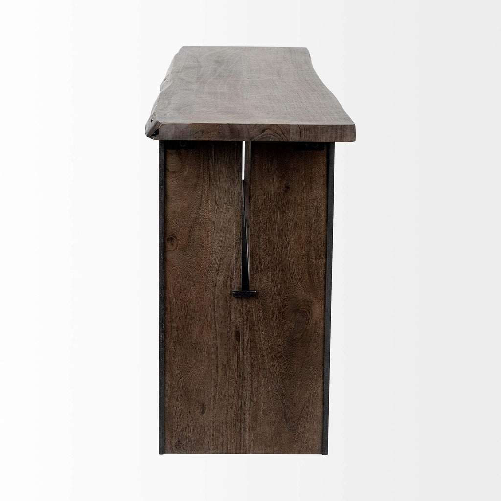 HomeRoots Rectangular Medium Brown Live Edge Mango Wood Console Table with Plank Like Legs