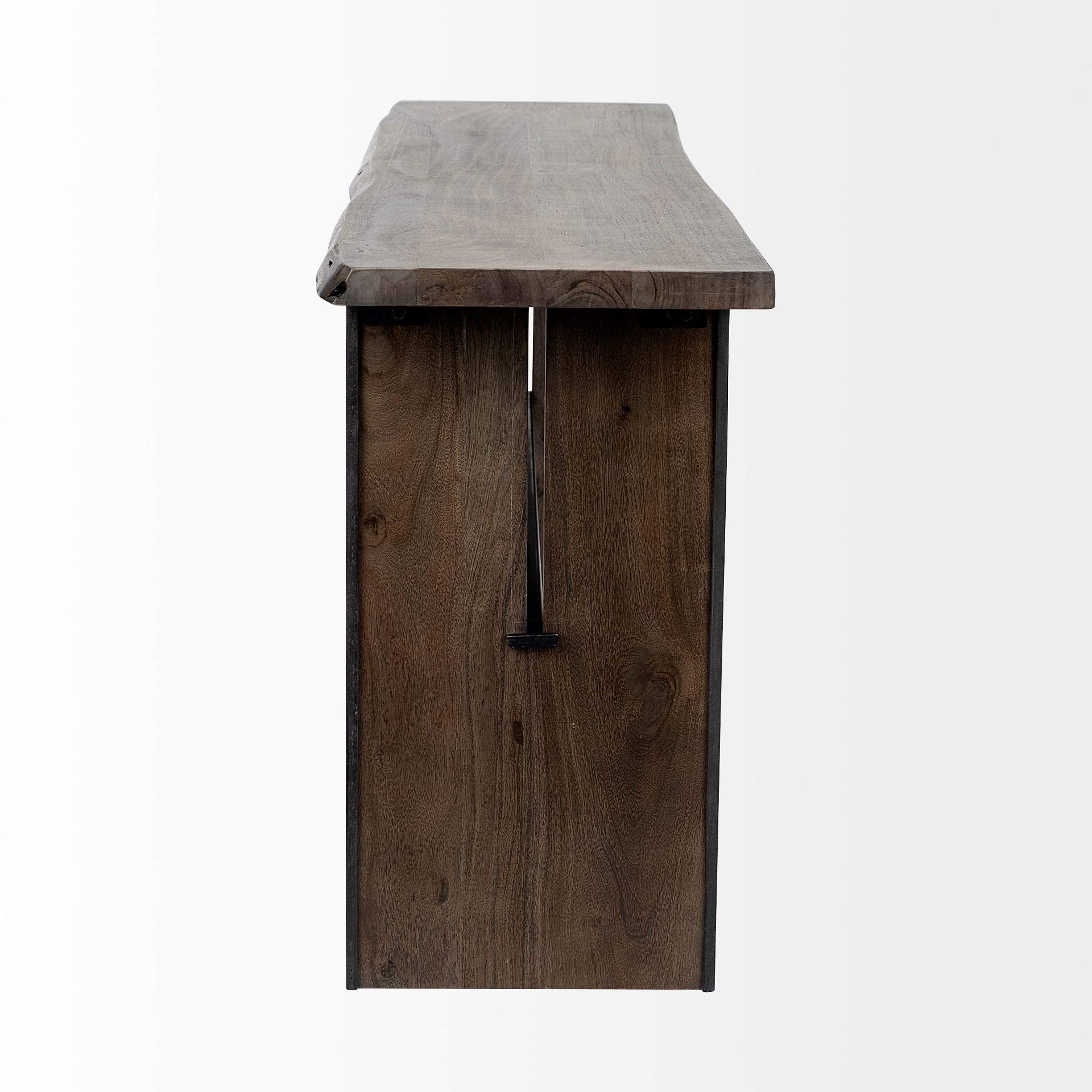 HomeRoots Rectangular Medium Brown Live Edge Mango Wood Console Table with Plank Like Legs