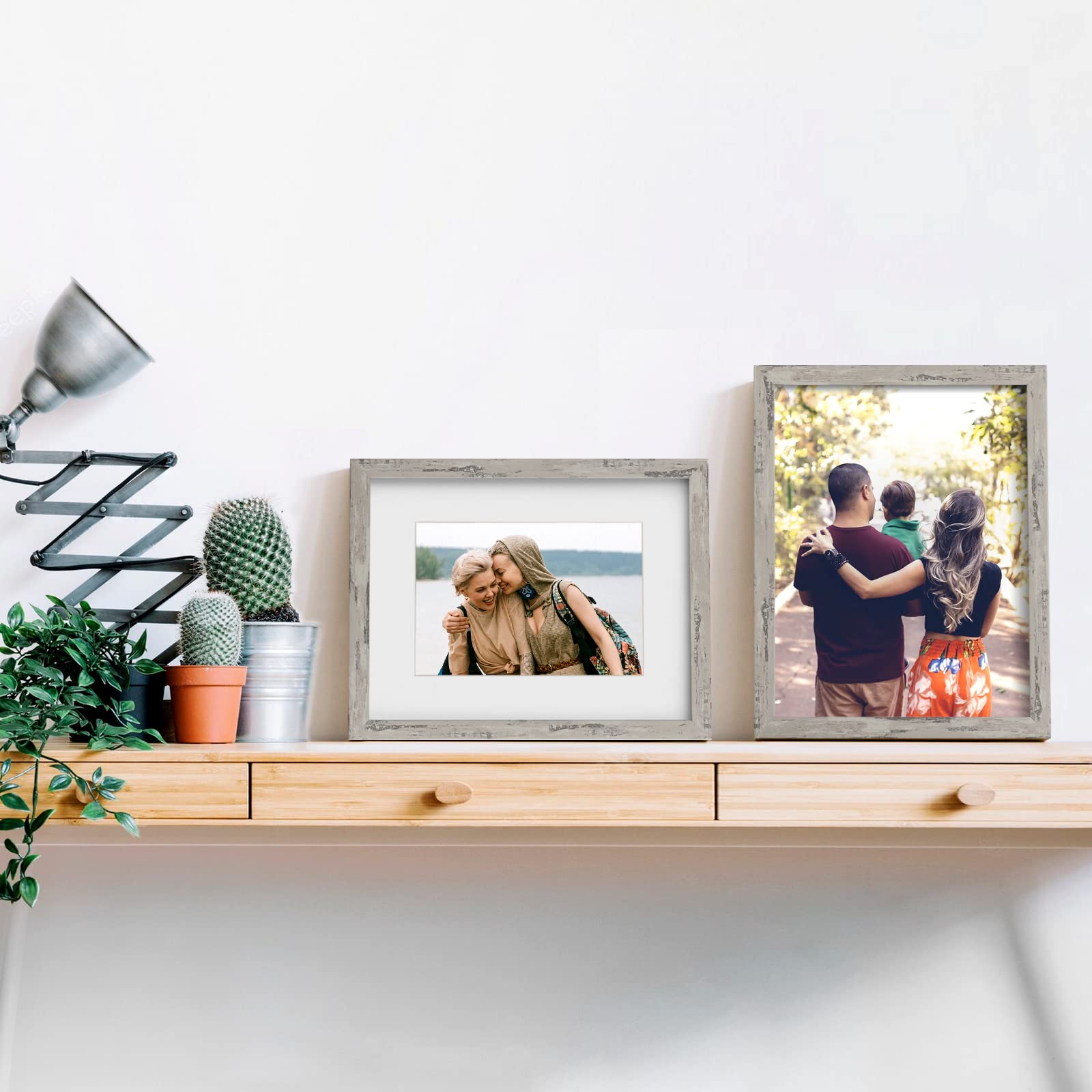 Bsrhome 8X10 Picture Frame Distressed Gray 2 Pack, Display Pictures 5X7 With Mat Or 8X10 Without Mat, Multi Photo Frames Collage