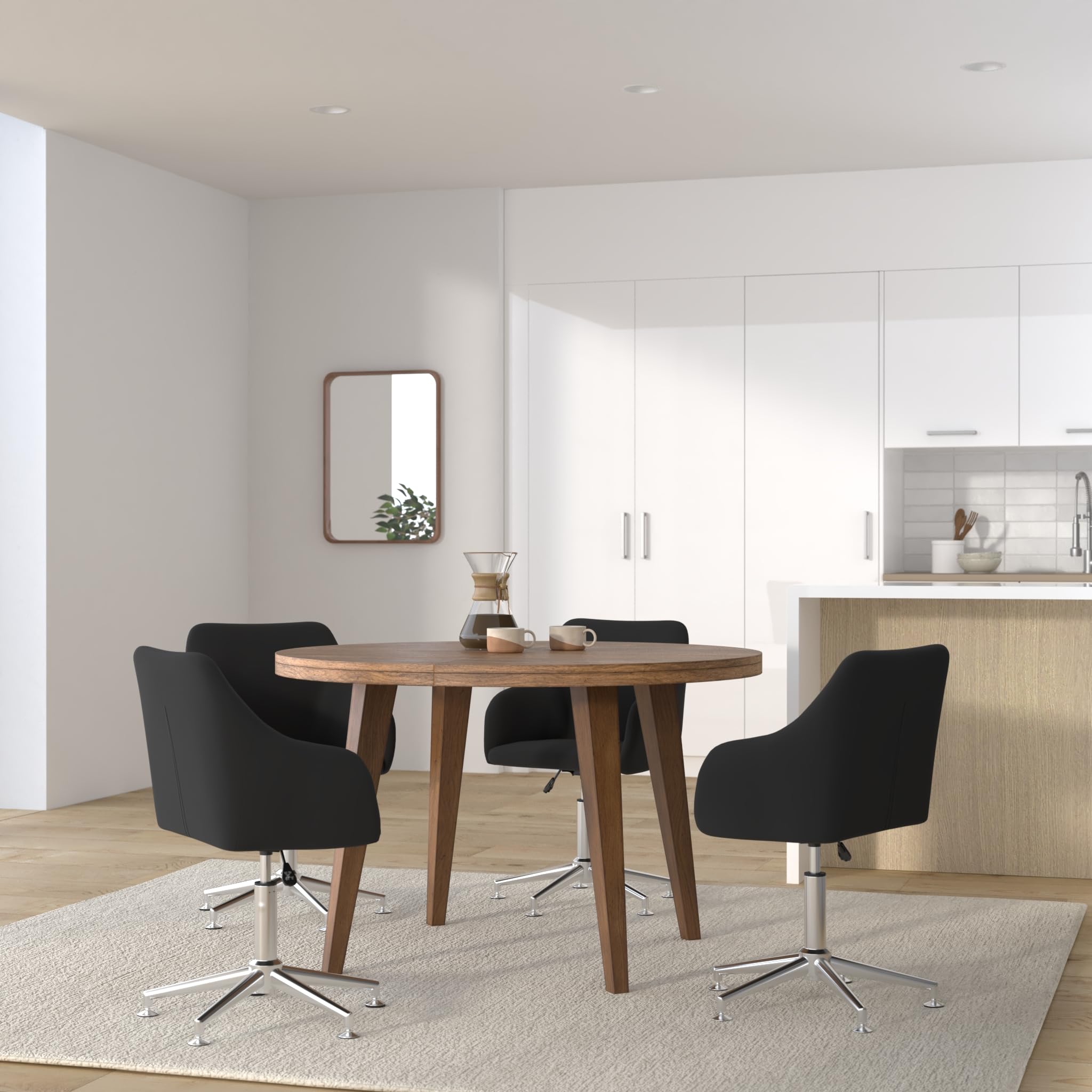 vidaXL Ergonomic Swivel Dining Chair with Adjustable Height - Modern Dining Room Furniture with Steel Legs and Soft Black Fabric Upholstery