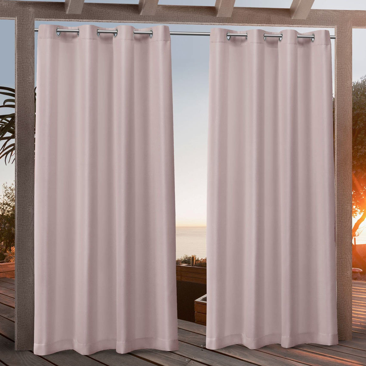 Nicole Miller Canvas Indoor/Outdoor Grommet Top Curtain Panel, 54'X108', Blush, Set Of 2